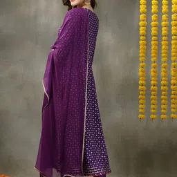 Stylum Round Neck Bandhani Printed Empire Mirror Work Kurta with Trouser & Dupatta image 5