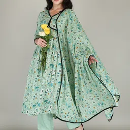 PARTHVI Floral Printed Empire Kurta With Trousers & Dupatta image 3