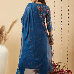 gosriki KALINI Floral Printed Regular Mirror Work Kurta with Trousers & Dupatta image 4