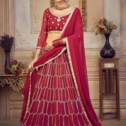 Warthy Ent Embroidered Thread Work Semi-Stitched Lehenga & Unstitched Blouse With Dupatta image 5