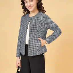 Annabelle by Pantaloons Checked Collarless Open Front Jacket image 2