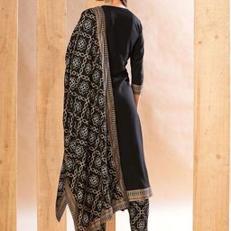 Globus Embroidered Yoke A-Line Kurta With Printed Trouser & Dupatta image 5