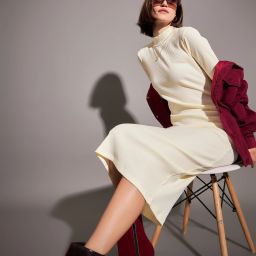 Women Bodycon Beige Midi/Calf Length Dress-image-58