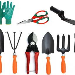 Gardening Tools Set of 9 (Big Trowel, Small Trowel, Weeder, Cultivator, Garden Fork & Double Cut, Khurpi, Multipurpose Scissor, Gloves) Garden Tool Kit-image-15