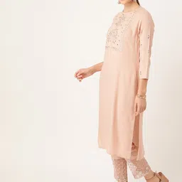 anouk rustic Anouk Women Peach-Coloured Yoke Design Mirror-Work Kurta with Trousers & With Dupatta image 4