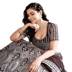 SHOPGARB Embroidered Sequinned Semi-Stitched Lehenga & Unstitched Blouse With Dupatta image 4