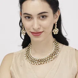 Zaveri Pearls Gold-Toned Traditional Kundan & Pearls Studded Jewellery Set-22