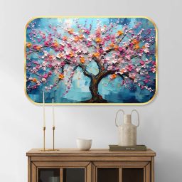 Floral theme Crystal Embedded High Gloss Surface with Golden Frame Digital Reprint 18 inch x 12 inch Painting-75