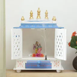 india home wood Blue Sheesham Wood Floor Rested Mandir With Door-picture-30