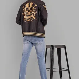 GO DEVIL Graphic Printed Mandarin Collar Bomber Jacket image 2