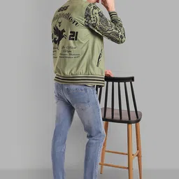 GO DEVIL Graphic Printed Mandarin Collar Bomber Jacket image 5