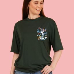 kasendra Women Printed Round Neck Polycotton Green T-Shirt-picture-40