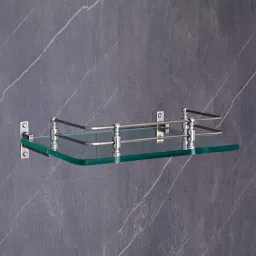 12 x 6 Inch Multipurpose Wall Hung Glass Bathroom Shelf with Wall Brackets Stainless Steel, Glass Wall Shelf-image-42