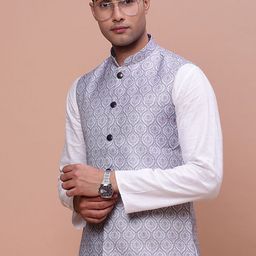 SHOWOFF Printed Slim-Fit Nehru Jacket-0