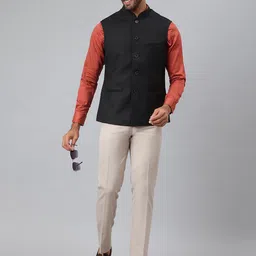 MR BUTTON Mandarin Collar Woven Nehru Jacket image 5