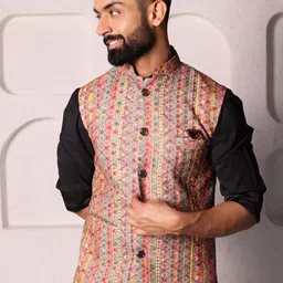 Lightpole Men Printed Pure Cotton Nehru Jacket image 3