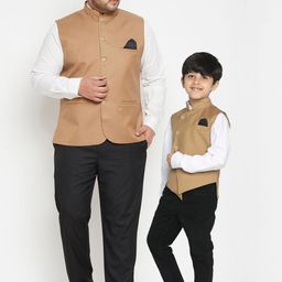 VASTRAMAY Men Camel Brown Solid Nehru Jacket-22