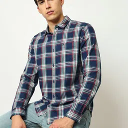 Lee Spread Collar Classic Tartan Checked Casual Cotton Shirt-image-6