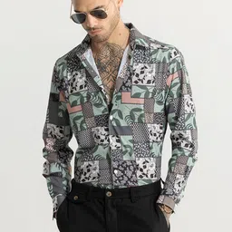 Snitch Green Abstract Printed Classic Slim Fit Opaque Casual Shirt-image-74