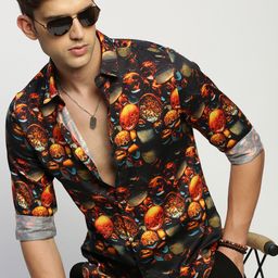 SHOWOFF Standard Slim Fit Floral Printed Twill Cotton Casual Shirt-image-53