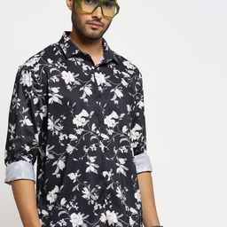 SHOWOFF Standard Slim Fit Floral Printed Twill Cotton Shirt-image-42