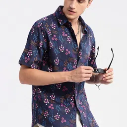 SHOWOFF Smart Slim Fit Floral Printed Twill Weave Cotton Casual Shirt-image-64