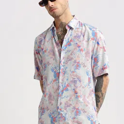 SHOWOFF Smart Slim Fit Abstract Printed Spread Collar Cotton Casual Shirt-picture-6