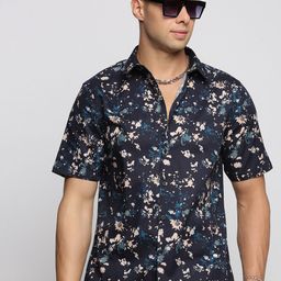 SHOWOFF Smart Slim Fit Floral Printed Twill Spread Collar Cotton Casual Shirt-image-84