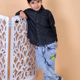 Superminis Boys spread collar Long Sleeves Standard Casual Cotton Shirt-image-94