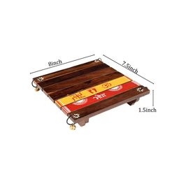 AAKRITI ART CREATIONS Red & Brown Printed Wood Square Pooja & Bhog Chowki image 3