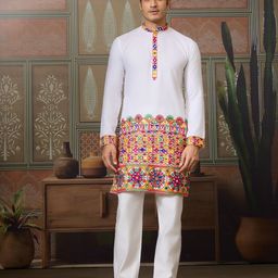 odette Men Solid Cotton Blend Straight Kurta-picture-42