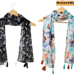Printed Chiffon Women Multicolor Stole, Scarf, Fancy Scarf-image-4
