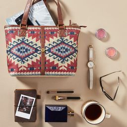 Mona B Red Metro Printed Upcycled Canvas Shopper Tote Bag-image-22