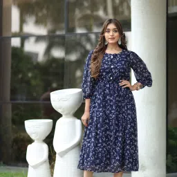 Women Fit and Flare Dark Blue Midi/Calf Length Dress-image-44