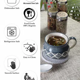 CDI  Grey & White Set of 2 Dishwasher And Microwave Safe Ceramic Matte Cups & Spoons image 4