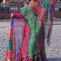 Swadeshi Shringaar Bandhani Printed Anarkali Kurta with Trousers & Dupatta image 5