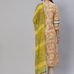 KALINI Floral Printed Regular Kurta With Trousers &  Dupatta image 4