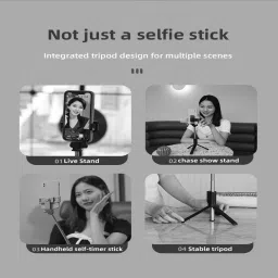 Wrapadore Best 2 in1 Selfie Stick Multi-Function Wireless Bluetooth R1 Selfie Stick with Remote Shutter 360 Rotate Extendable Handheld Foldable Mini Tripod Stand Foldable | Tripod | Selfie Stick | Bluetooth Shutter for Smartphones Professional Remote Control Selfie Stick Monopod 3 Axis Gimbal for Mobile image 5