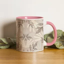 Abstract Leaves and Dots Premium Quality Glossy Finished,1 Piece (Pink) Ceramic Coffee Mug-image-47