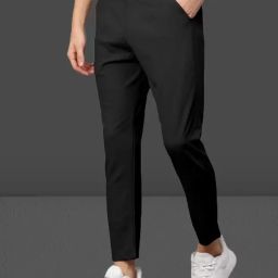 Men Slim Fit Black Lycra Blend Trousers-image-51