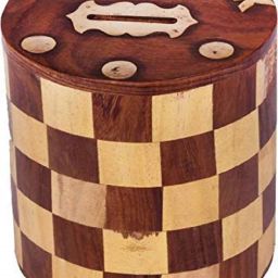 Wooden Handmade Money Bank Chess Round with Screw Lock Long 7 inch Coin Bank-image-121
