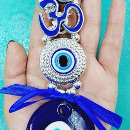 Om Evil Eye With Blue Pendant For Car, Home Office For Protection And Blessing Decorative Showpiece - 15 cm-image-7