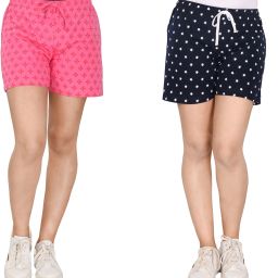 Pack of 2 Printed Women Dark Blue, Pink Beach Shorts, Gym Shorts, Night Shorts, Regular Shorts, Basic Shorts, Running Shorts, Sports Shorts, Cycling Shorts-image-99