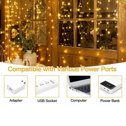 Glimmer Lightings Golden Fairy Curtain LED Lights With USB Connectivity & 8 Modes image 2