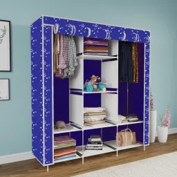 3 Door 8 Shelf Printed Cotton Collapsible Wardrobe-image-39
