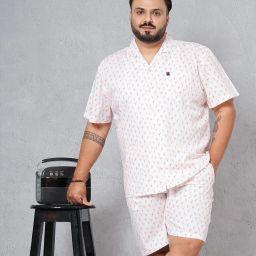Men Night Suit Set White Printed-image-65