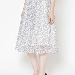 Women Floral Print Gathered White Skirt-image-2