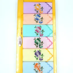 Maskey 100% Pure Cotton (Size:25x25cm) (Pack of 6) Embroidered Abstract Iconic Designer Ladies Rumal / Hanky ["Multicolor"] Handkerchief-image-21