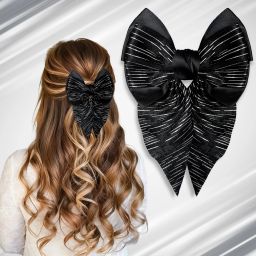 Premium Black Hair Bow Clip for Women & Girls|Luxury Hairpin|Silver Linings Hair Clip-image-53
