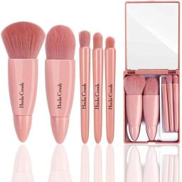 Travel Friendly 5in1 Small Mini Makeup Brush Kit With Inbuilt Mirror For Girls-image-46